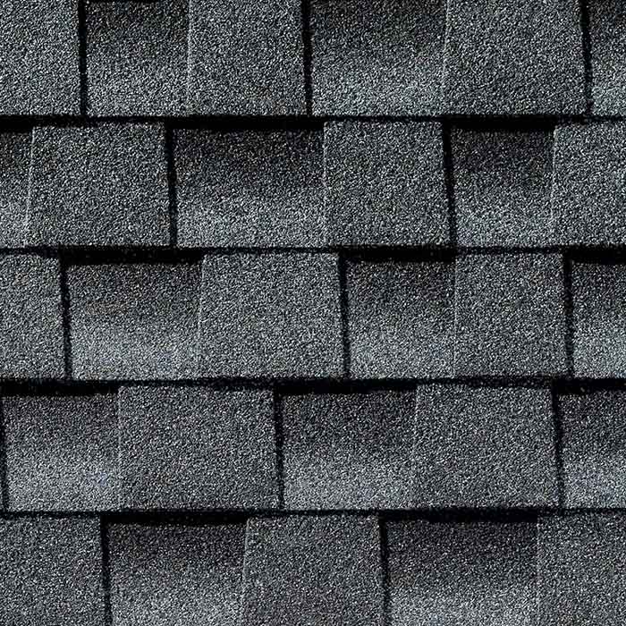 Close up photo of GAF's Timberline HD Pewter Gray shingle swatch