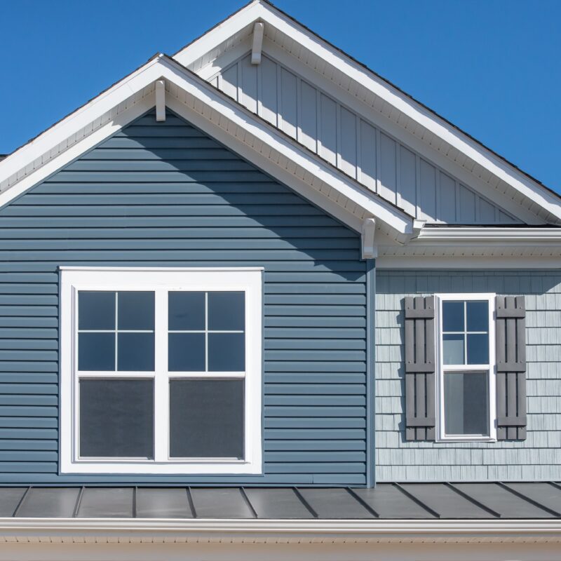 Suburban home with blue siding