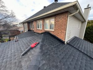 A good condition roof with a leafblower on it