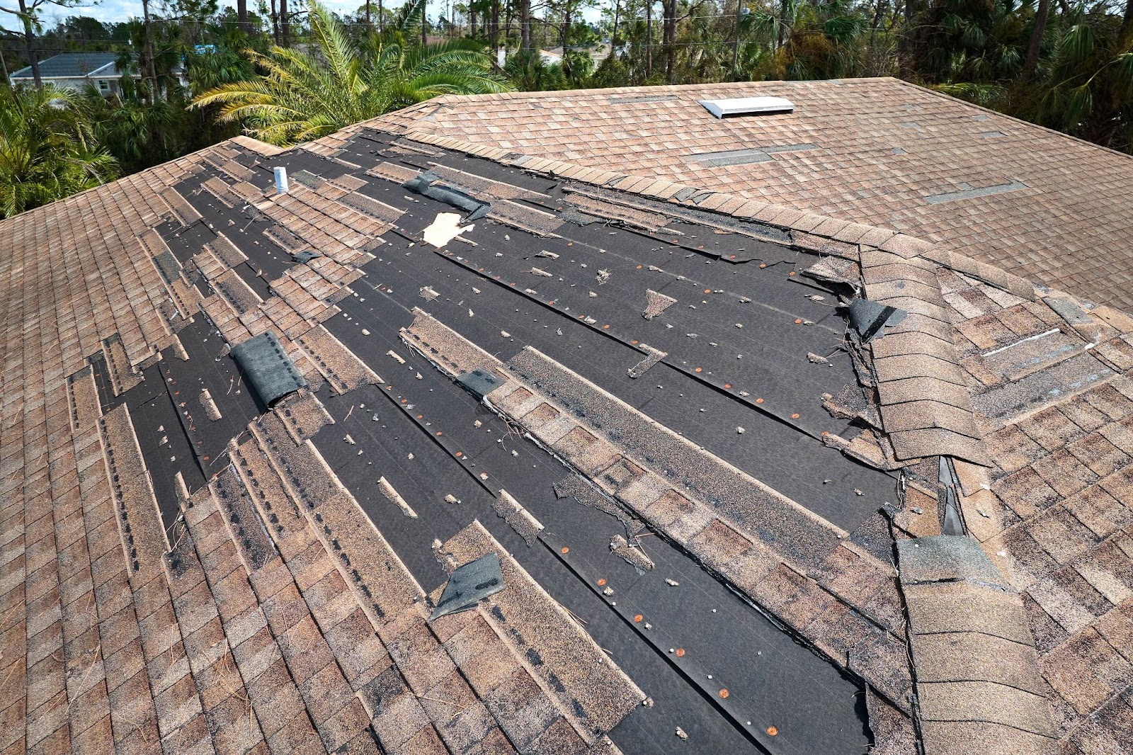 Roof suffering from damage, including peeling tiles